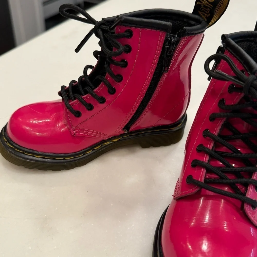 Dr. Martens Hot Pink Girls 1460 T Pink Lace Up Boots Size 8 Side Zipper